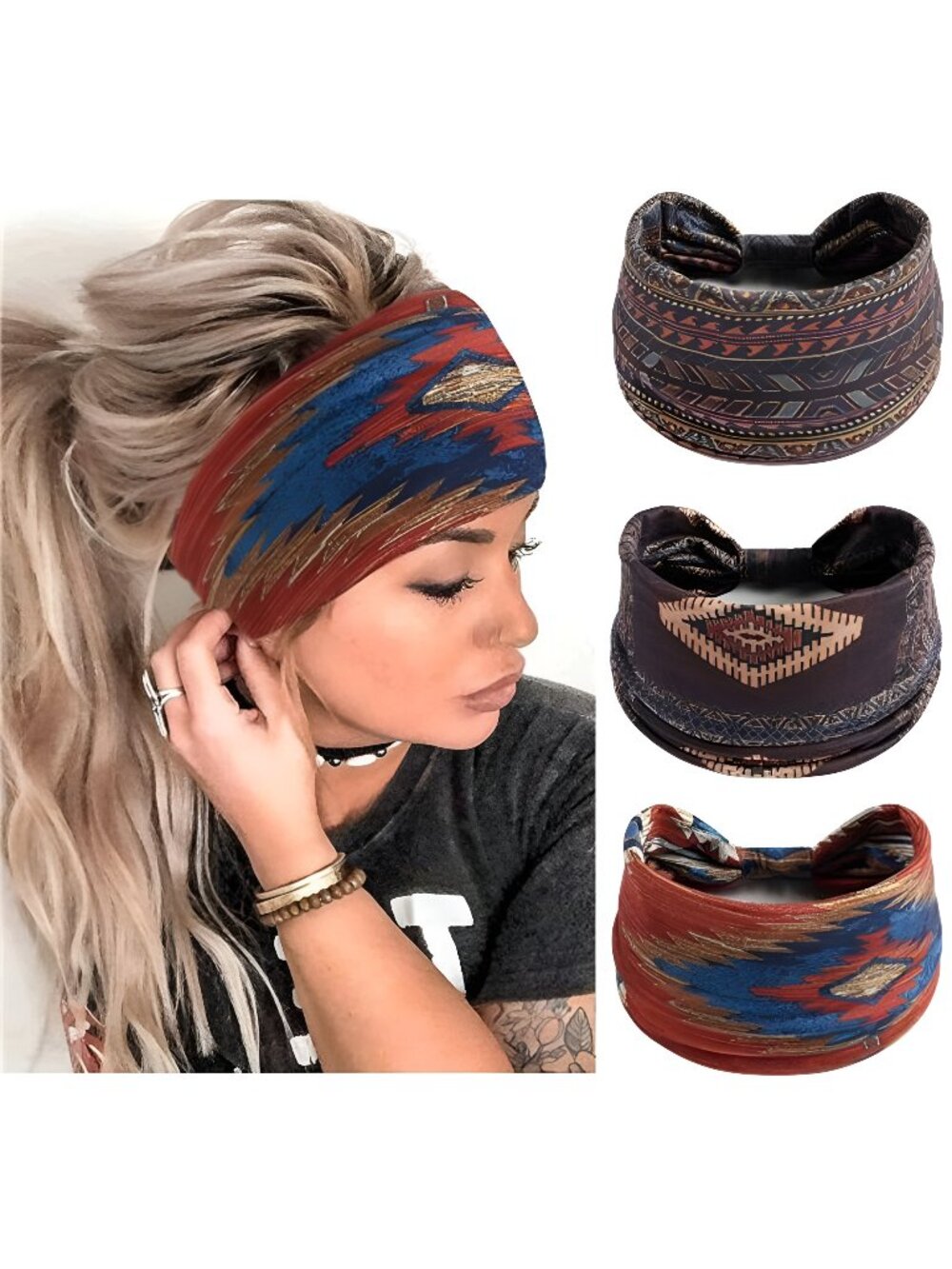 Boho Headbands For Women Stretch Wide Hair Bands Knoted Turban African Style